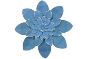 Picfarce Ocean Blue Metal Flower Wall Art Decor, 9.5“ Rustic Modern Floral Sculpture, Distressed Hanging Home Decoration Accent Artworks for Indoor Bedroom Living Room Office Outdoor Garden Patio