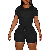 LovelyWholesale Women's Summer 2 Piece Outfits Skinny Shorts Tracksuit Sets