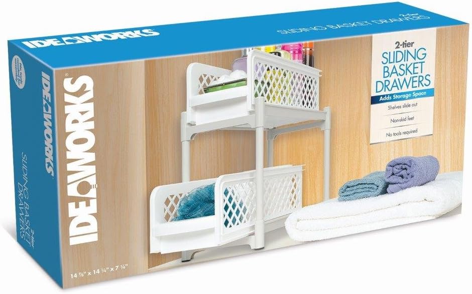 Ideaworks Portable 2 Tier Basket Drawers, White, Alloy, 38 x 18.5 x 36.2 cm - Image 3