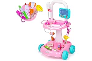 UNIH Doctor Cart Kit for Kids 3 4 5, Medical Play Set Realistic with Lights Toddlers Toys for Boys Girls 2-4 (Pink)