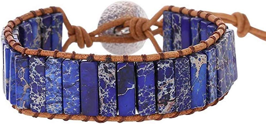 CapsA Women Men Imperial Jasper Chakra Bracelet Handmade Leather Sunflower Adjustable Wrap Bead Bracelet Friendship Gifts Handmade Bohemian Boho Woven Yoga Bead Bracelet