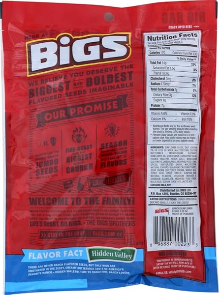 BIGS SUNFLOWER SEEDS RANCH 5.35 OUNCE PACK OF 4