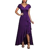 Miusol Women's Vintage V Neck Ruffle Split Bridesmaid Party Long Dress