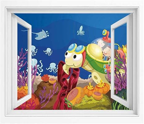 Amazon カメ Pvc絵画風 壁紙ポスター 1x80 Cm 子供の水中サンゴ礁タコ保育園の装飾 風景 景色 おしゃれ ウォールステッカー 多用途なシール Diyシール 多色を運ぶ面白い漫画のキャラクター ウォールステッカー オンライン通販