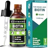 VITBOOST Liquid Biotin Drops 10,000mcg with Extra Strength - 60 Servings | Biotin Liquid for Hair Growth for Women &amp; Men, Vegan Formula Supports Strong Nails and Healthy Skin