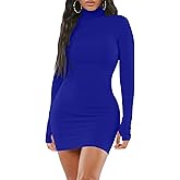Mizoci Women's Sexy Bodycon Mini Club Dresses Basic Long Sleeve Turtleneck Dress