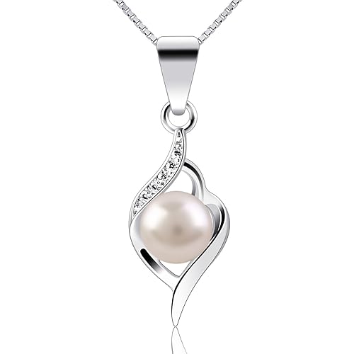 B.Catcher Perle Kette Damen Halskette Anhänger 925er Silber Süßwasserperlen Zuchtperle Schmuck 45CM Kettenlänge Valentinstag 
