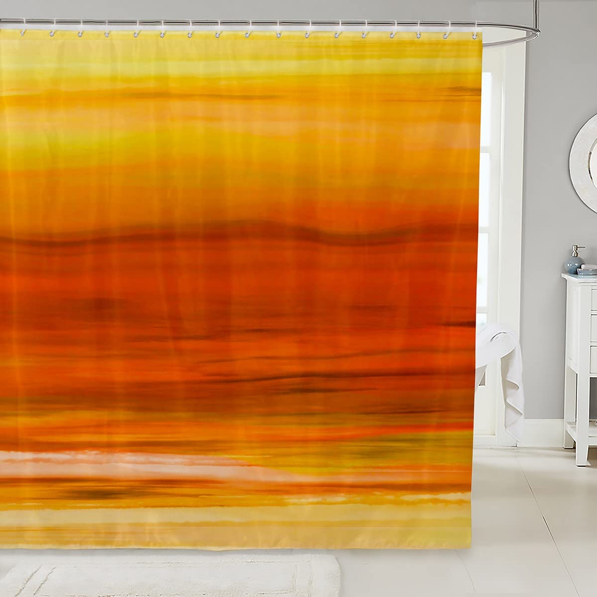 Loussiesd Yellow Bath Curtain Gradient Yellow Orange Shower Curtain Modern Bathroom Fabric for Teens Stalls Bathtubs Minimalist Lines Waterproof Curtains, 180cmW*180cmL — image 1