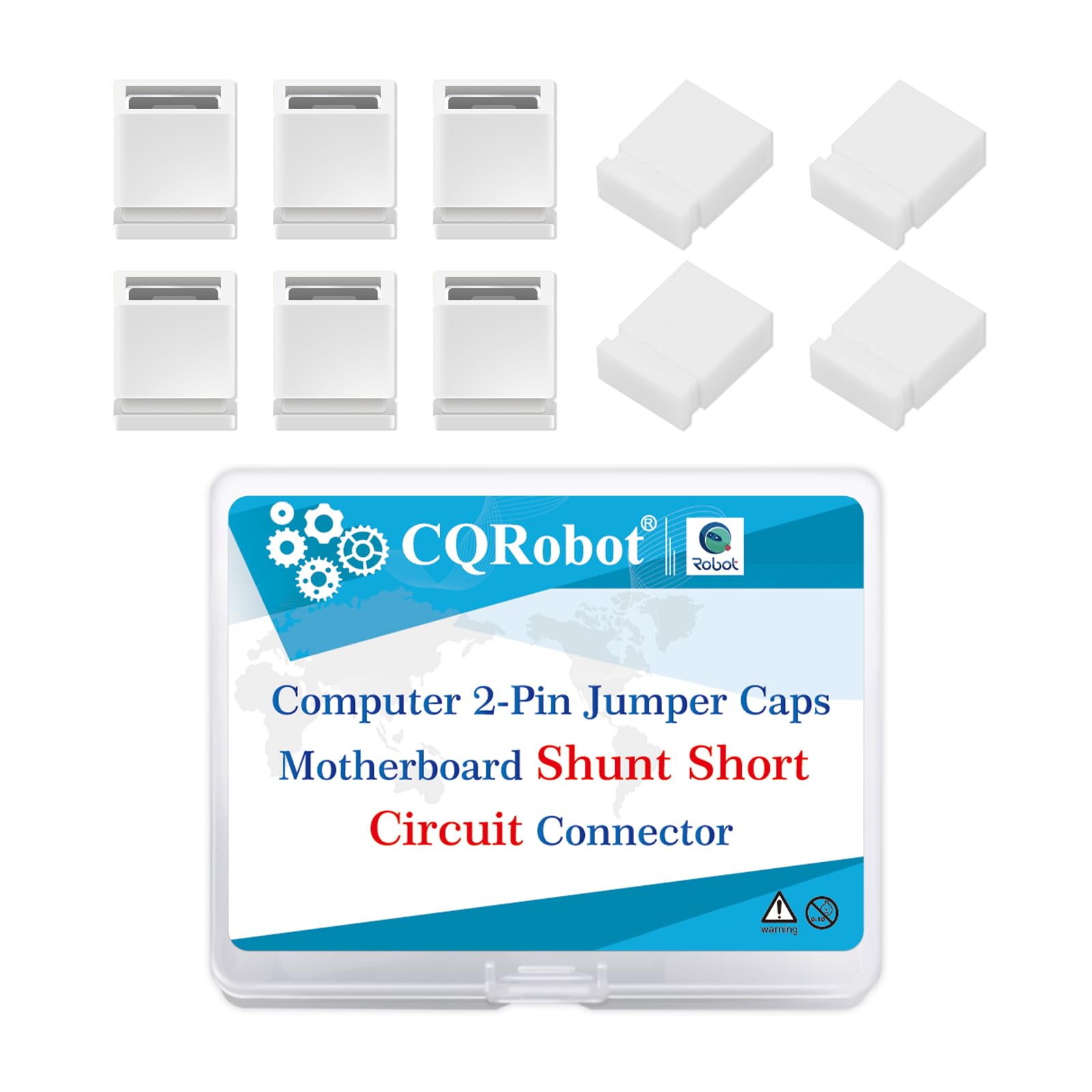 CQRobot 200 Pieces White Standard Computer Jumper Caps Header Pin Shunt Short Circuit 2P Connector Close Top 2.54mm. for Arduino Raspberry Pi PCB PC DVD HDD Motherboard Shorting and Other Project. — image 1