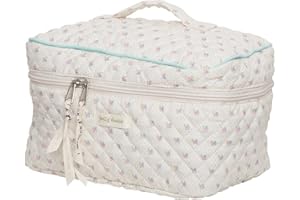 Juoxeepy Cotton Makeup Bag Large Travel Cosmetic Bag Quilted Cosmetic Pouch Coquette Aesthetic Floral Toiletry Bag