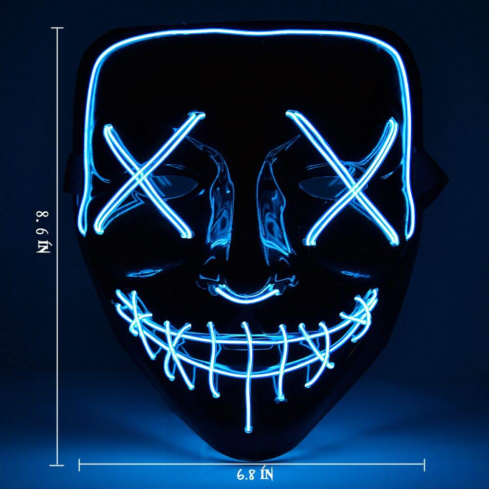 Trentixel 2 Pack LED Halloween Mask Halloween Scary Mask Cosplay Led Costume Mask EL Wire Light up for Halloween Festival Party