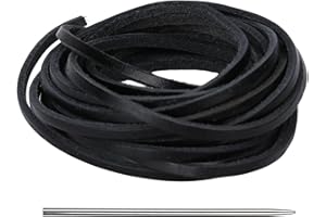 GENZYRE 22 Yards 4mm Black Leather Cords, 65.6 Feet Leather Strips Straps Strings Shoe Laces for Crafts, Thread Flat Necklace Cord Rope for Jewelry Making, Necklace String Bracelet Making DIY Belts Keychains