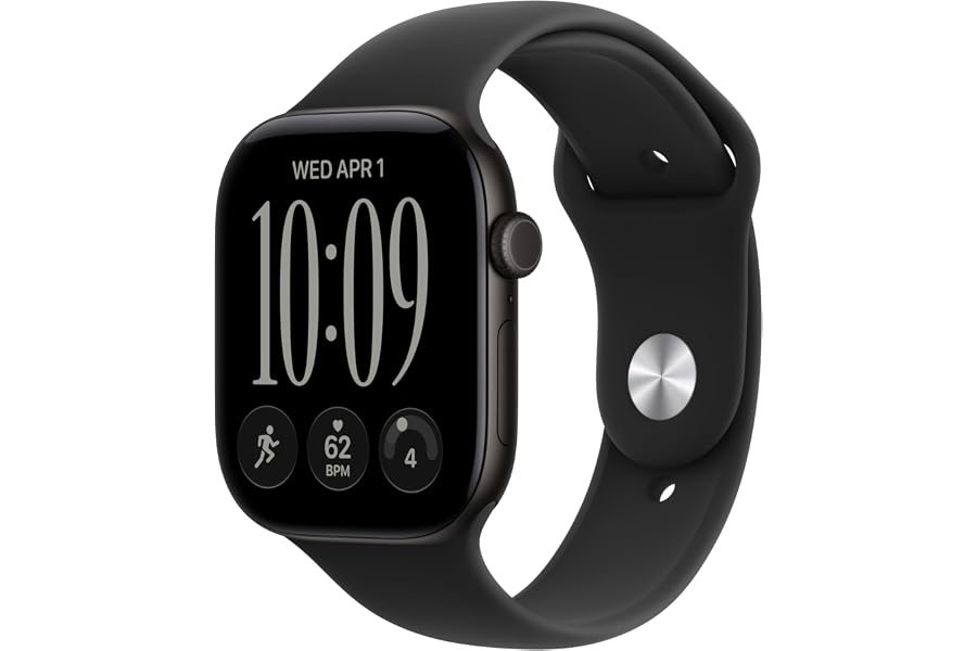 Apple Watch Series 12 GPS 46mm Smartwatch | Black Aluminum Case, Black Sport Band - M/L. Health + Fitness + Sleep Tracking, Heart Rate, Safety