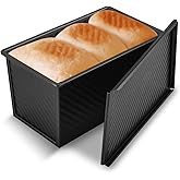 KITESSENSU Carbon Steel Pullman Loaf Pan with Lid, 1 lb Dough Capacity, Black, Non-Stick, Bread and Toast