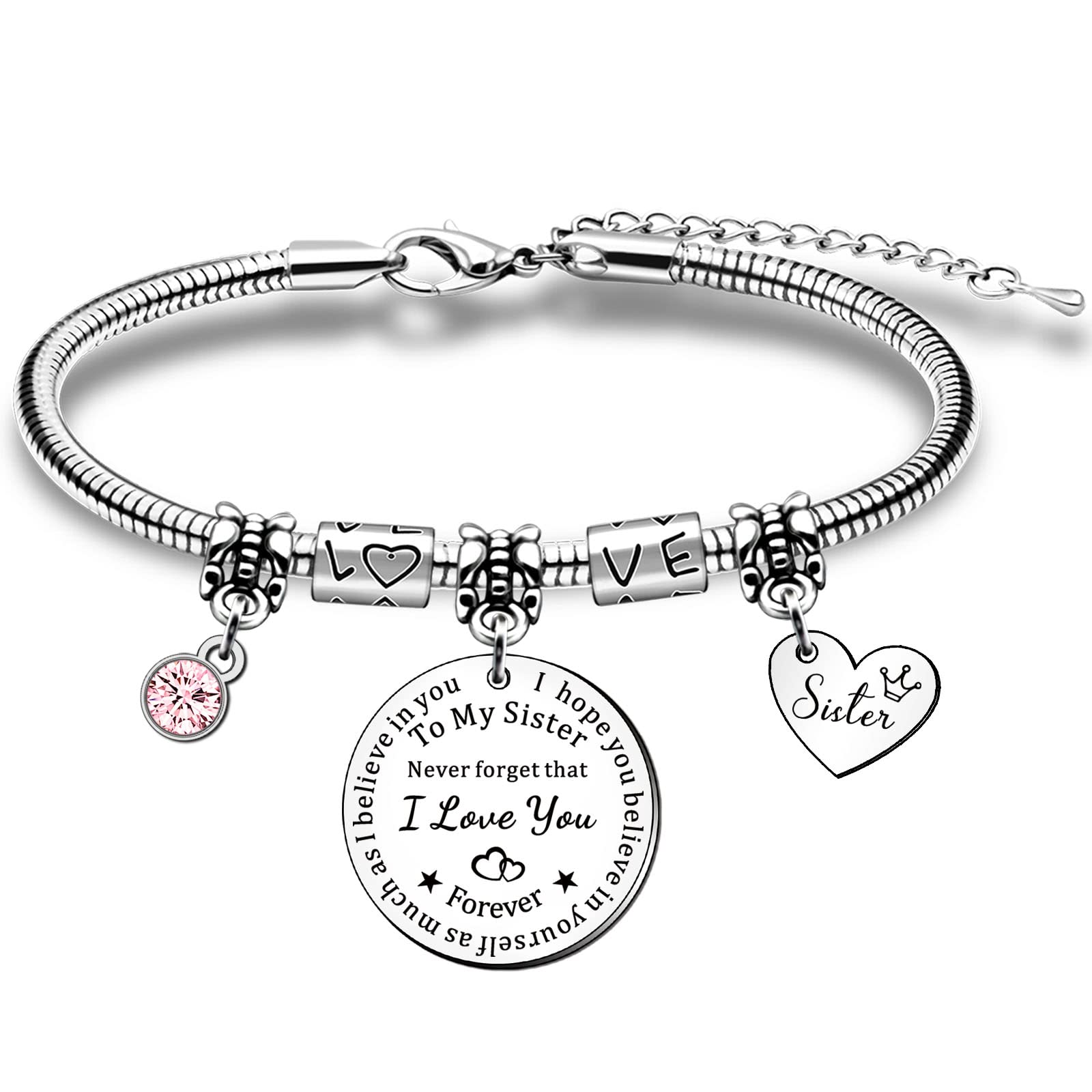 HULALA Charm Sister Bracelets Gifts From Sister Birthday Christmas Never Forget That I Love You I Hope You Believe In Yourself As Much As I Believe In You