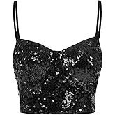 MakeMeChic Women's Sequin Crop Tops Sparkly Spaghetti Strap Sleeveless Y2k Party Camisole