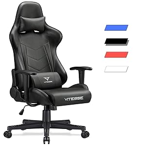 Vitesse Gaming Chair (Sillas Gaming) Video Gaming Chair Ergonomic Computer Desk Chair High Back Racing Style Comfortable Chair Swivel Executive Leather Chair with Lumbar Support and Headrest (Black)