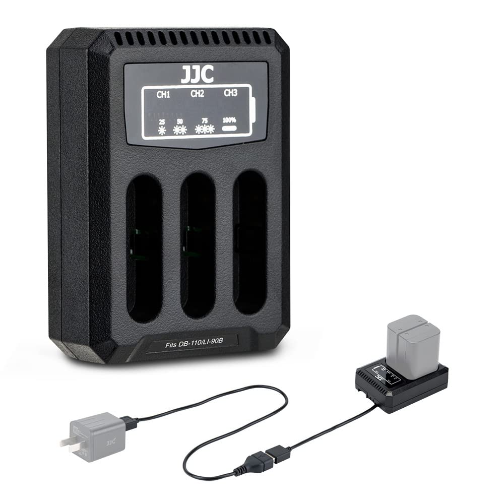 JJC USB Triple Battery Charger for Ricoh GRIII, GR III HDF, GRIIIx, GR IIIx HDF, Olympus TG-7 TG-6 TG-5 TG-4 TG-3 TG-2 TG-1, Stylus X-Z2 iHS, SP-100 Cameras for Ricoh DB-110, Olympus LI-90B Battery