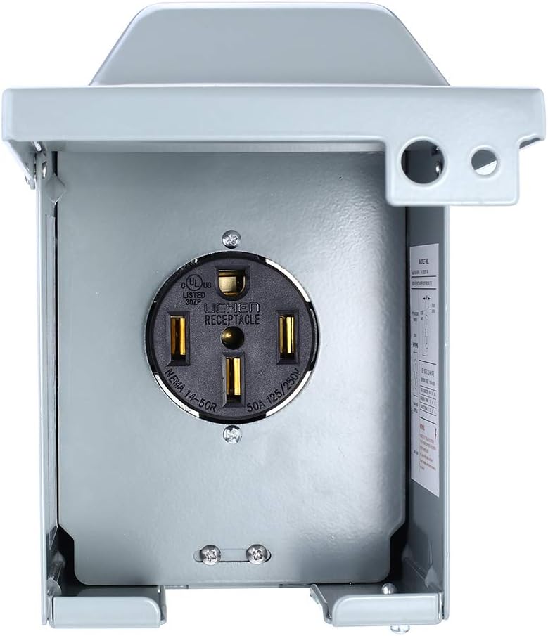 Miady 50 Amp 125/250 Volt RV Power Outlet Box, Enclosed Lockable Weatherproof Outdoor Electrical NEMA 14-50R Receptacle Panel, For RV Camper Travel Trailer Motorhome Electric Car Generator. - - 