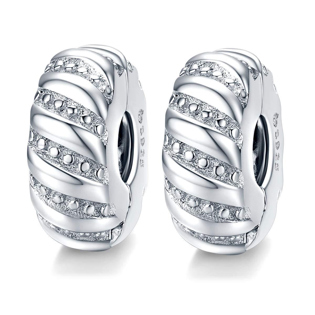 Sterling Silver Blue White Crystal Charm Clip Lock Spacer Stopper Bead for Bracelet, Compatible with European Charm Bracelet Beads (C-2pc)