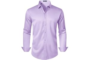 DEMEANOR Mens Dress Shirt Long Sleeve Stretch Wrinkle Free Wedding Formal Business Button Down Shirt