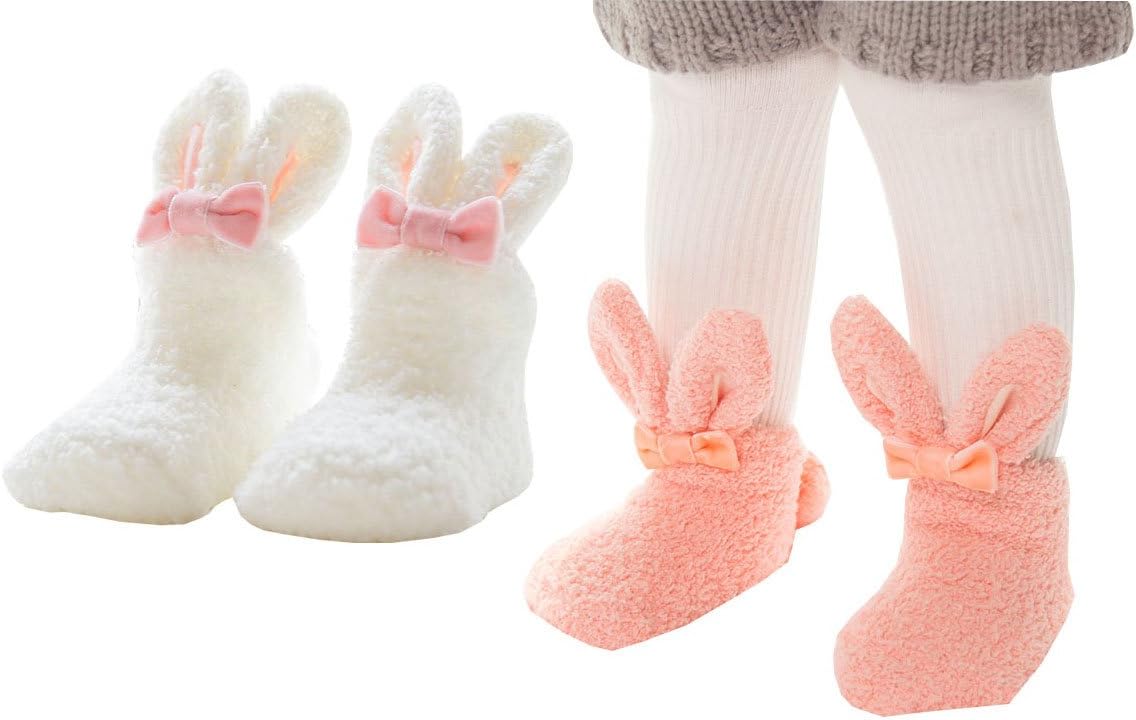 Baby Girls Cute Rabit Ear Warm Slippers Non-Slip Fuzzy Socks Booties Indoor