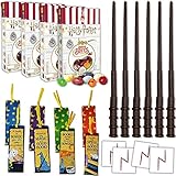 Wizard Party Favors - 12 Boxes Harry Potter Bertie Botts Every Flavour Beans, 12 Wands, 48 Bookmarks (4 Styles), 20 Lightning Bolt Scar Tattoos - Great for Birthday and Theme Party Prizes