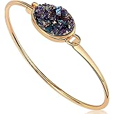 Humble Chic NY Simulated Druzy Cuff Bracelets for Women - Boho Stackable Bangle Bracelet, Plated in Gold, Silver, or Rose Gold Tone with Oval Stone