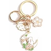 SHTALHST Rabbit Keychain Cute Bunny Keychain with Cherry Blossom Charm Bunny Bag Charm for Keys Bags Rabbit Gifts for Women