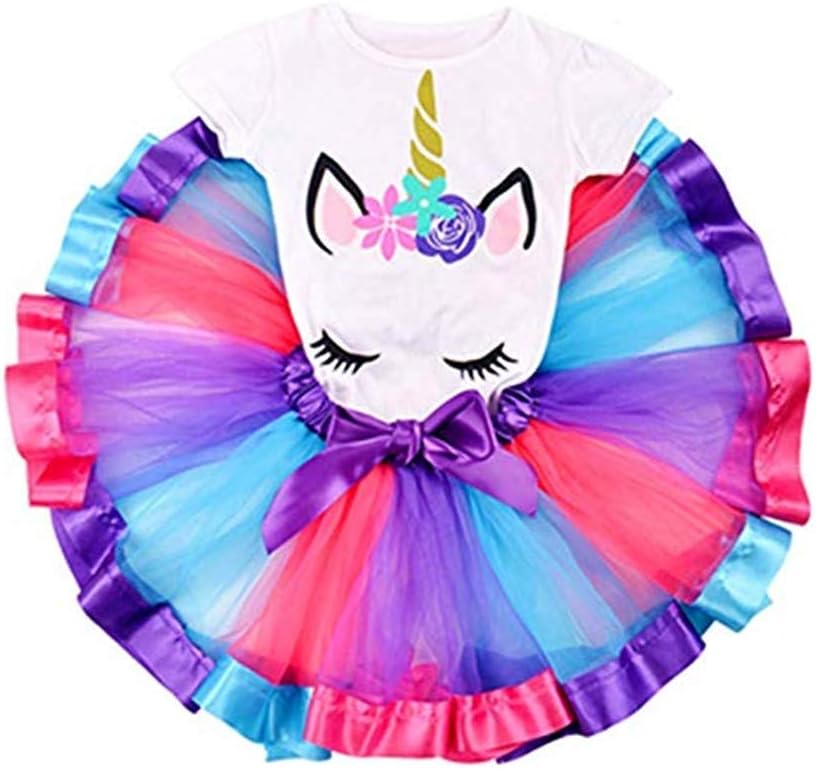 Unicorn Costume Tank Tulle Dress for Flower Girls Cosplay Party Fancy Princess Birthday Dress