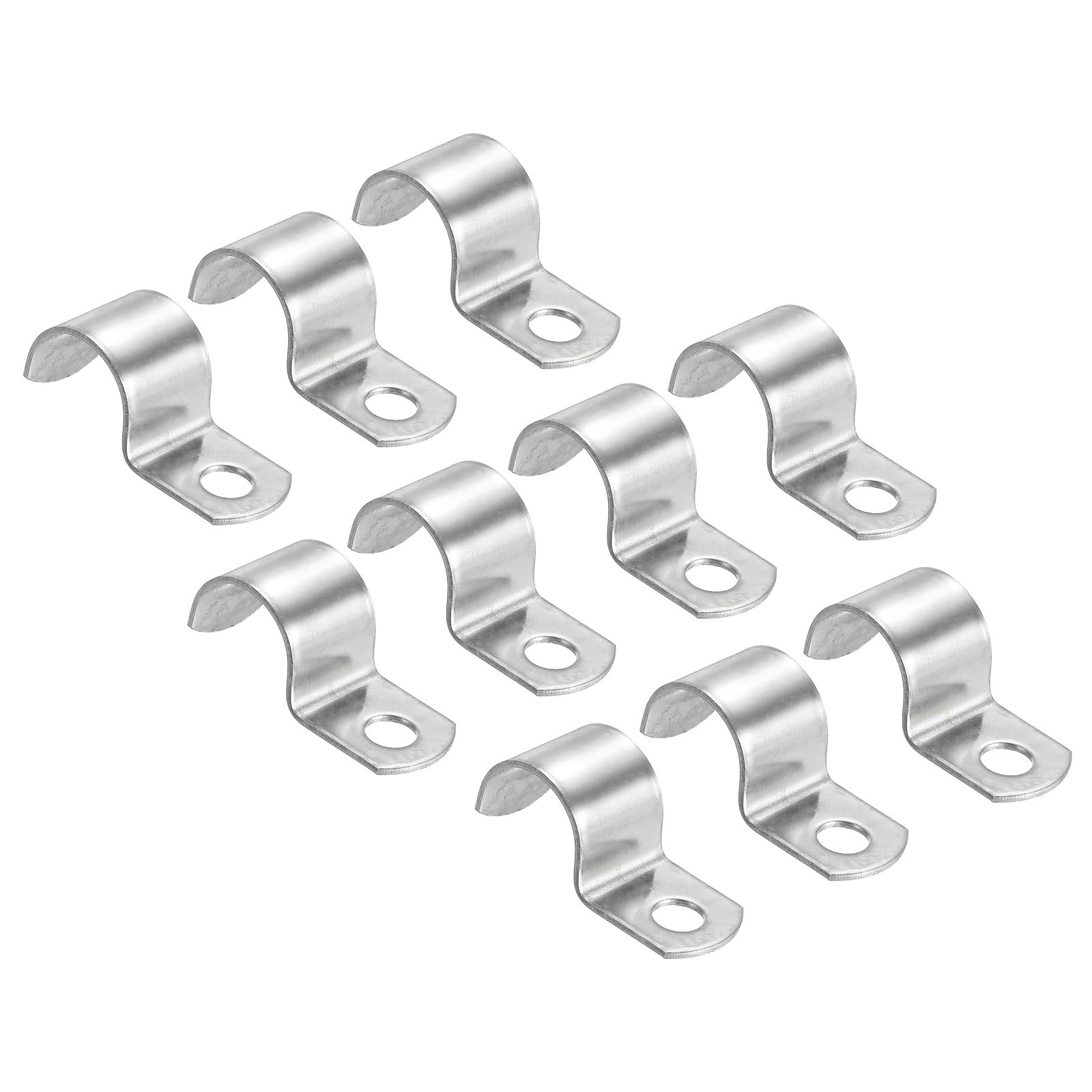 PATIKIL 0.71 inch/18mm Rigid Pipe Strap Clamp, 10 Pcs 304 Stainless Steel Two Hole U-Shape Tube Clip Pipe Fasten Holder for Pipe Fixing