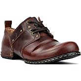 OSSTONE Moto Boots for Men Fashion lace-up Leather Chukka Boots Casual Shoes OS-6015-1-RED-BROWN-R