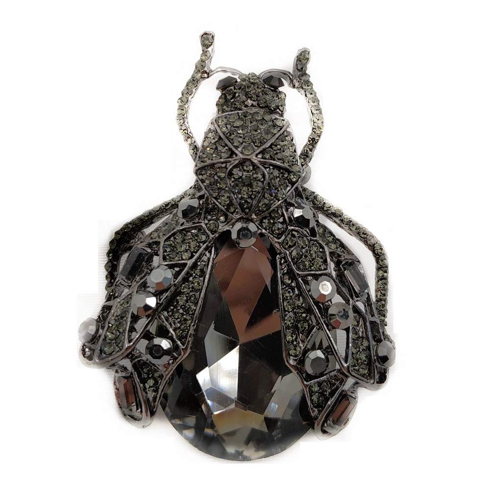 DREAMLANDSALES Art Nouveau Vintage Rainbow Colored Rhinestone Cicada Brooch Beetle Pin, Crystal, crystal