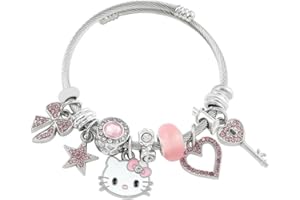 AMLIK Cute Charm Bracelet, Chain Cuff Jewelry Charms for Bracelets, Stainless Steel Anime Cartoon Bracelet for Women Teen Girls Sister Bff Birthday Gift and Friendship