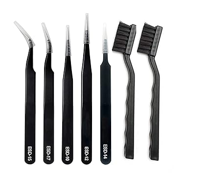 Buyyart New 7Pcs ESD Anti Static Tool Tweezers , Made of Stainless Steel With ESD Brush