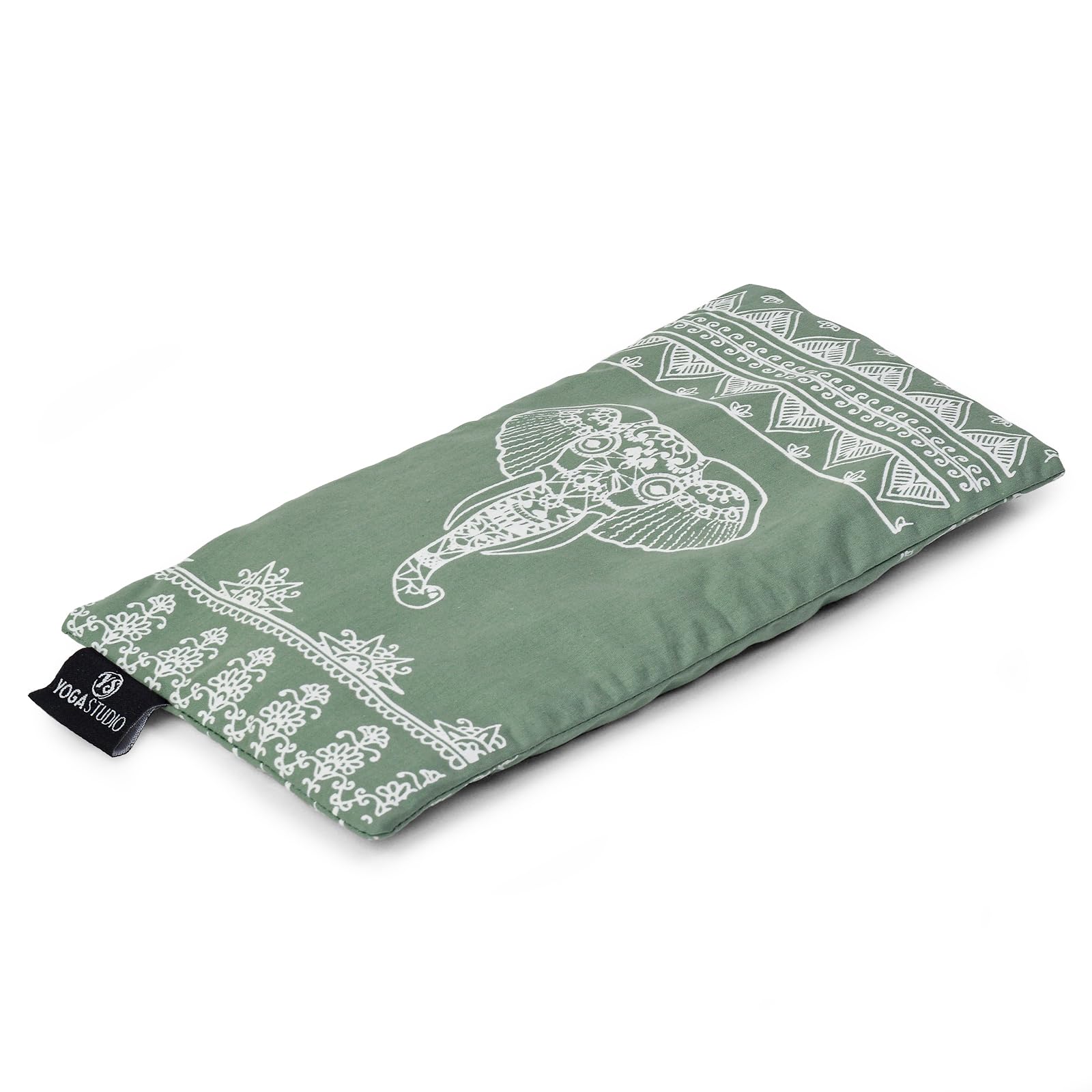 Yoga Studio Eye Pillow | 100% Organic Cotton Cover | Organic Lavender & Linseed Yoga Pillow | Stress Relief Weighted Eye Mask, Relaxation, Aromatherapy, Tired Eyes (Sage Green Aztec Elephant)
