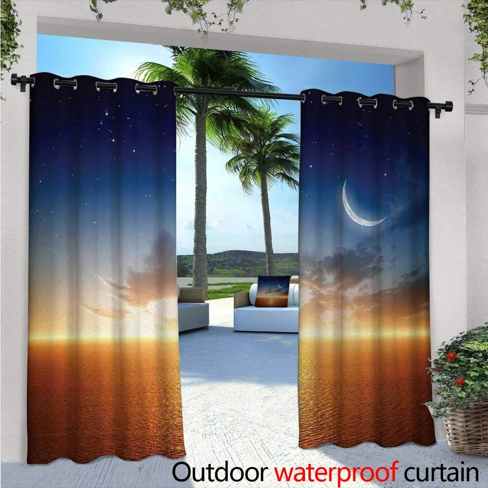 Ocean Patio Curtains Sealife Theme with Sea Animals Shells Stars and Striped Backdrop Art Outdoor Curtain for Patio,Outdoor Patio Curtains W108 x L84 Golden Navy Blue and White