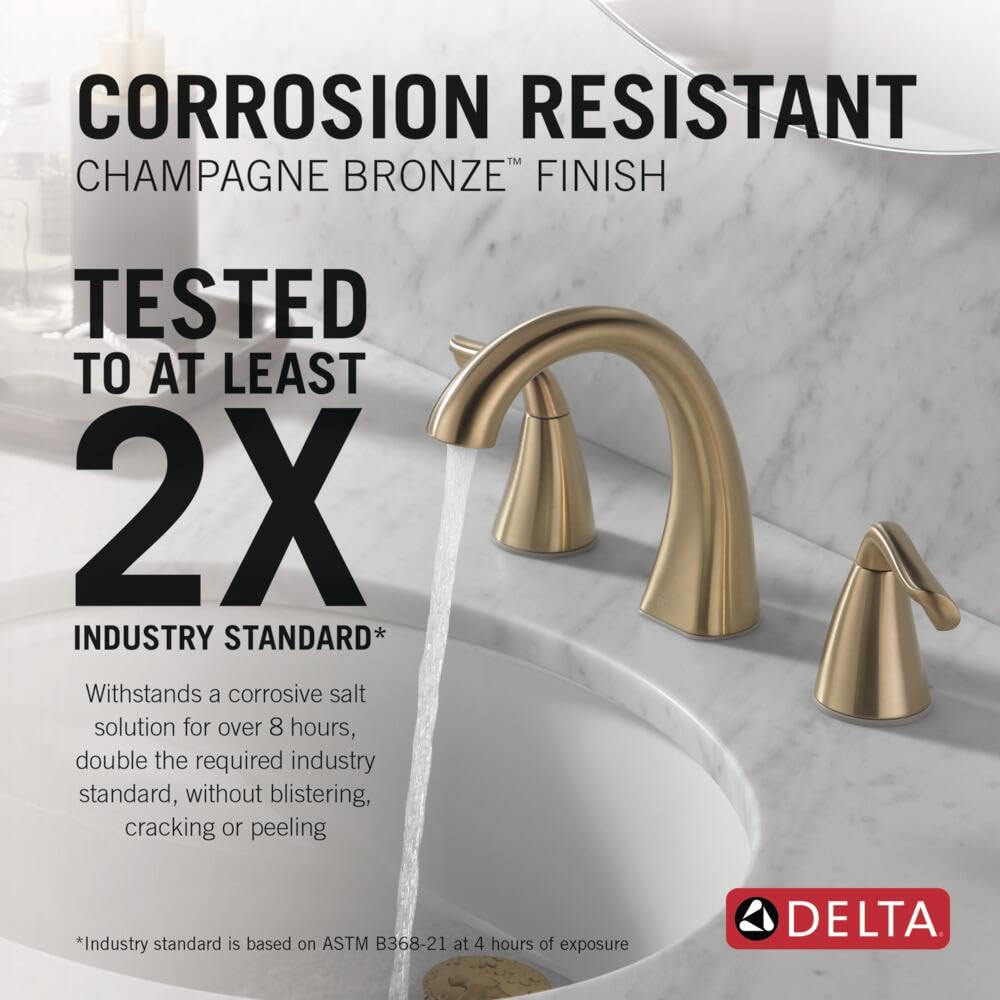 Delta Arvo Brushed Gold Faucet 3 Hole, 8 Inch Widespread Bathroom Sink Faucet for Vanity, Push-Pop Drain Assembly, Champagne Bronze 35840LF-CZ
