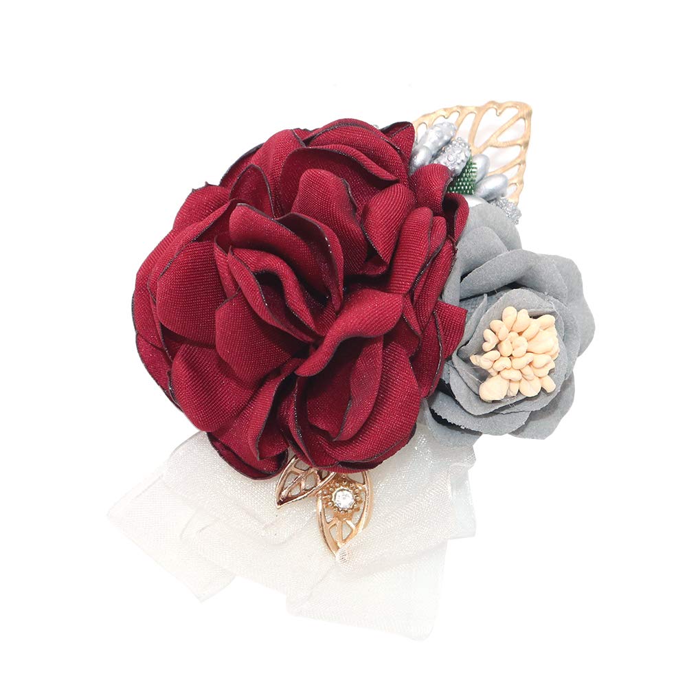 shiwaki wedding supplies decoration girl bridesmaid boutonniere prom party Small tea rose corsage wedding decoration gift (Wine red)