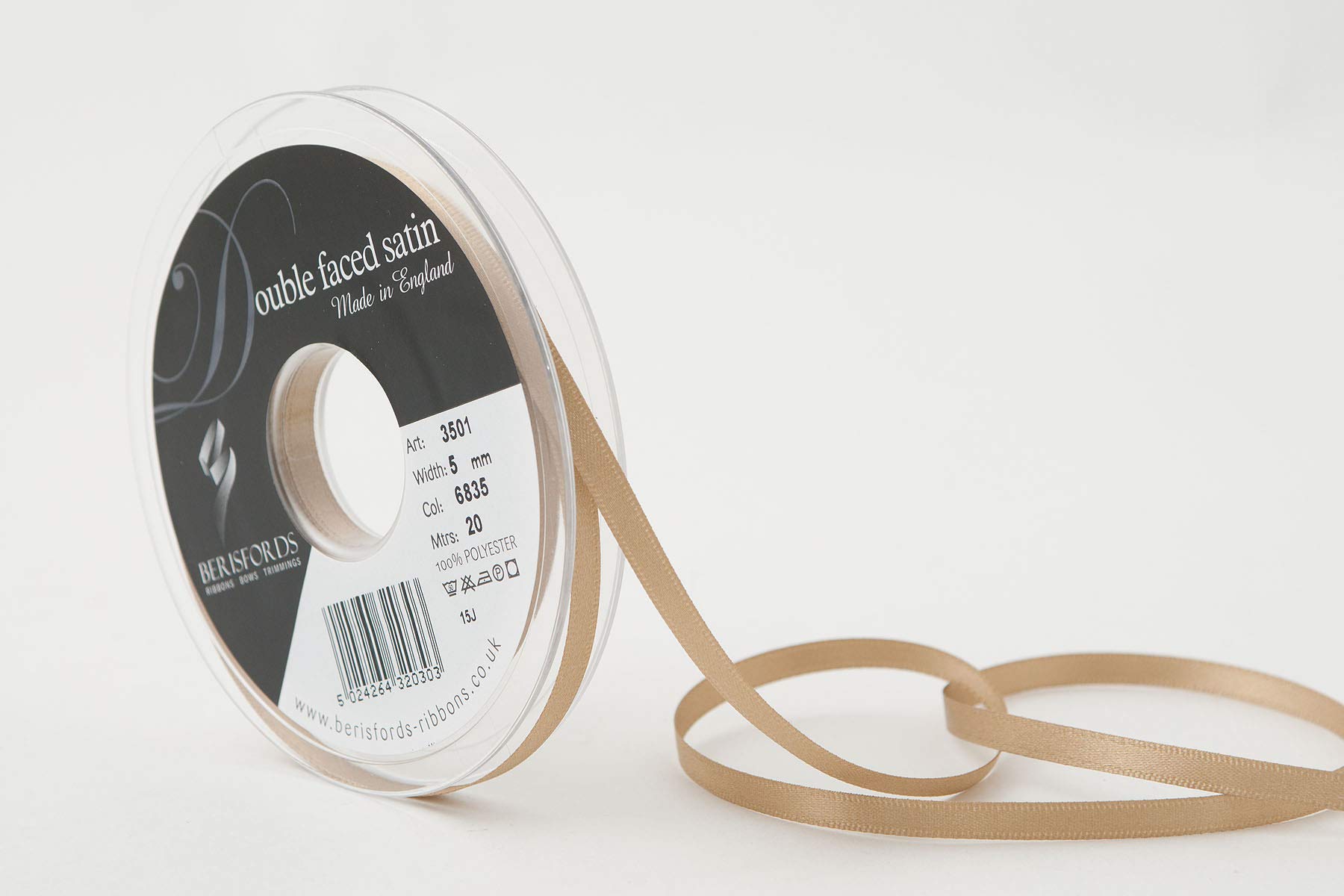 Berisfords Double FACE Poly Satin Ribbon, Straw, 10x1x10 cm