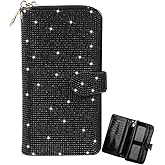 HOUQIXINXIU Bling Rhinestone Wallets for Women,Faux Leather Credit Card Holder with Zipper,Foldable Large Capacity Card Wallet,Black-Big