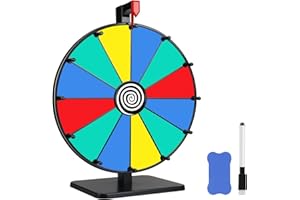 Pionites 12 Inch 12 Slots Prize Wheel Tabletop Fortune Spin with Dry Erase Marker and Eraser for Engaging Home Parties, Trade