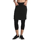 HOKOYI Modest Skirt with Leggings Attached for Women Workout Knee Length Swim Capri Pants with 2 Pockets