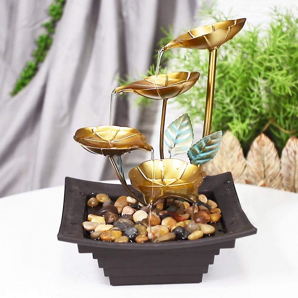 Ferrisland Lily Waterfall Fountain Indoor Tabletop Fountain Water Over Metal Flowers and Leaves, Electric Pump, Soothing Calming and Relaxing Water Sound for Home Décor: Home & Kitchen
