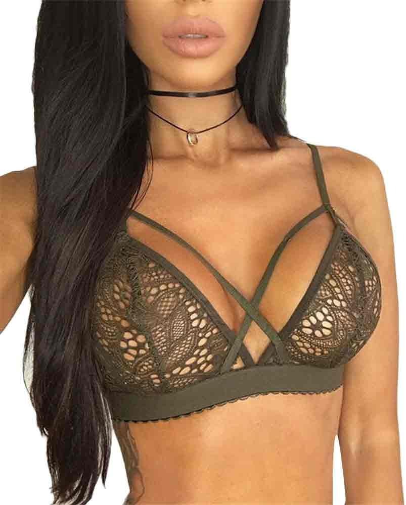 Women Sexy Lingerie Floral Sheer Lace Bra Top Seamless Bralette Cup Straps Wireless