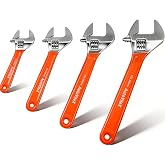 AutoViteX 4 Pcs 6", 8", 10", 12" Adjustable Wrench Set | Drop Forged Steel Wide Jaw Adjustable Wrenches,Cushion Grip,Laser-Etched SAE &amp; Metric Scales,Plumbing,Mechanic,Home Repairs