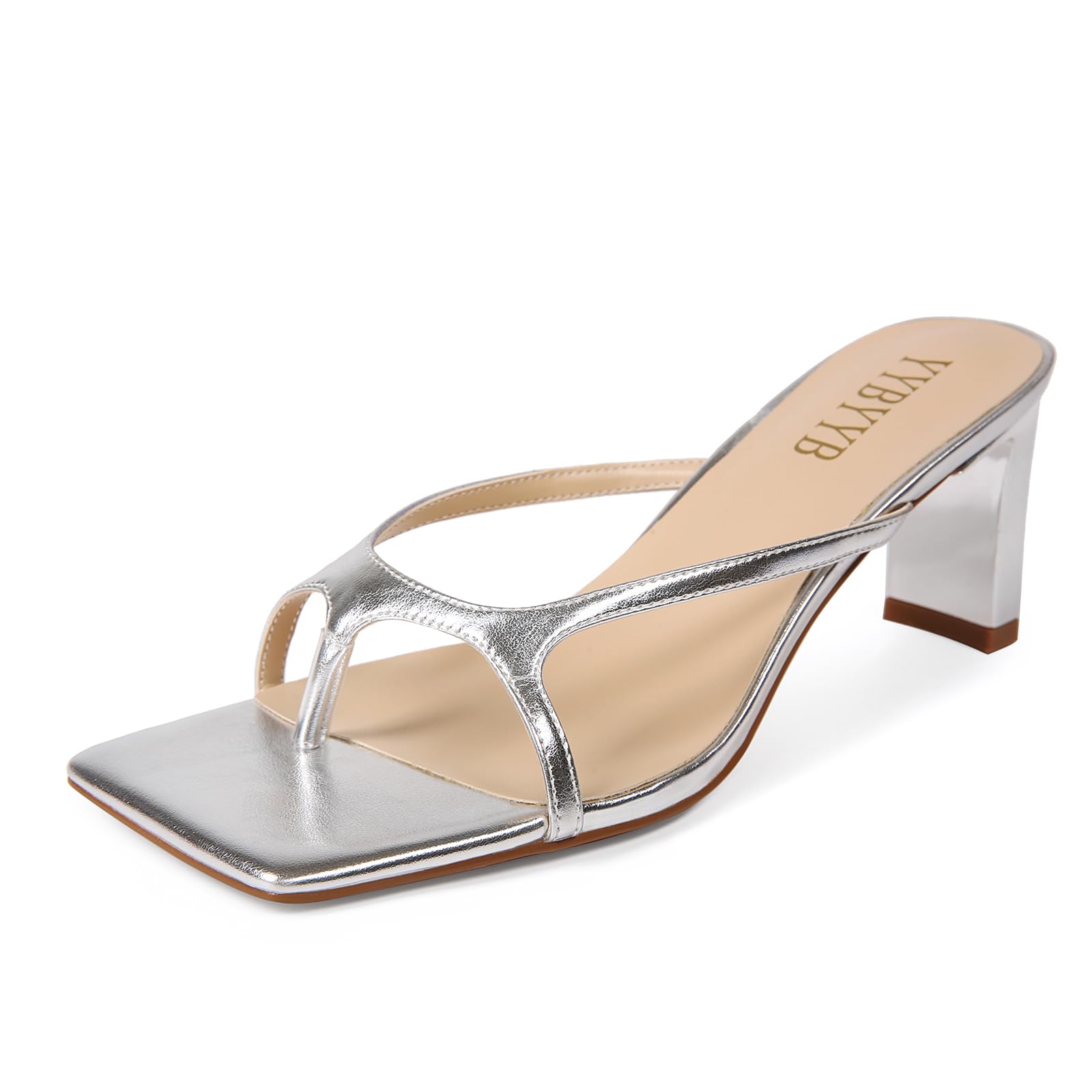 Photo 1 of YYBYYB Chunky Kitten Heels Flip Flops Block Heeled Sandals for women with Square Open Toe Heels Thong Slide on Mules