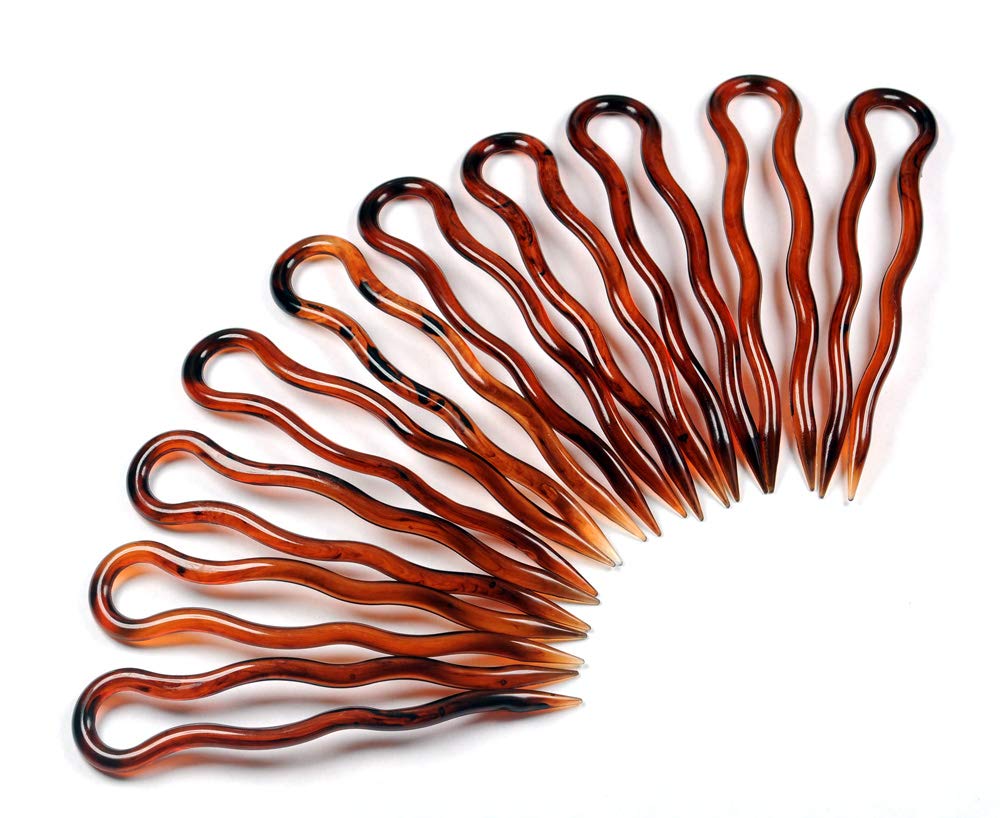 Pack of 10 Plain Flat Hair Pins 8cm Havana Brown