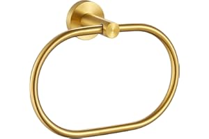 Angle Simple Towel Ring Brassy Gold, SUS 304 Stainless Steel Swivel Hand Towel Holder for Bathroom Wall Mount