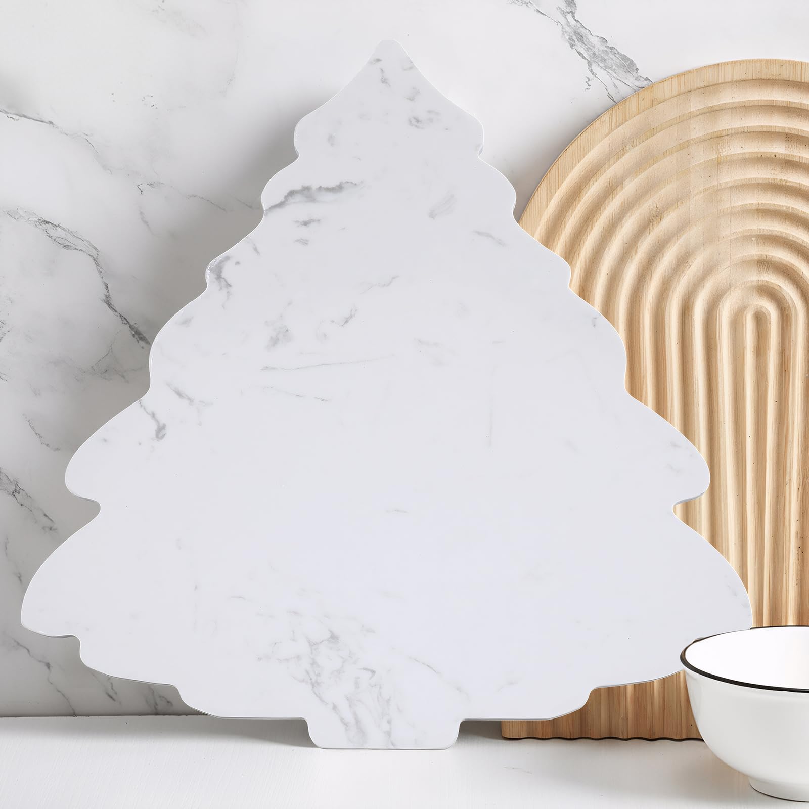 Photo 1 of ***FINAL SALE***BROKEN***Reallnaive Marble Christmas Tree Cheese Board Marble Christmas Tree Shaped Charcuterie Cutting Board Decorative Serving Tray for Xmas Gift Decoration Kitchen Food Fruit